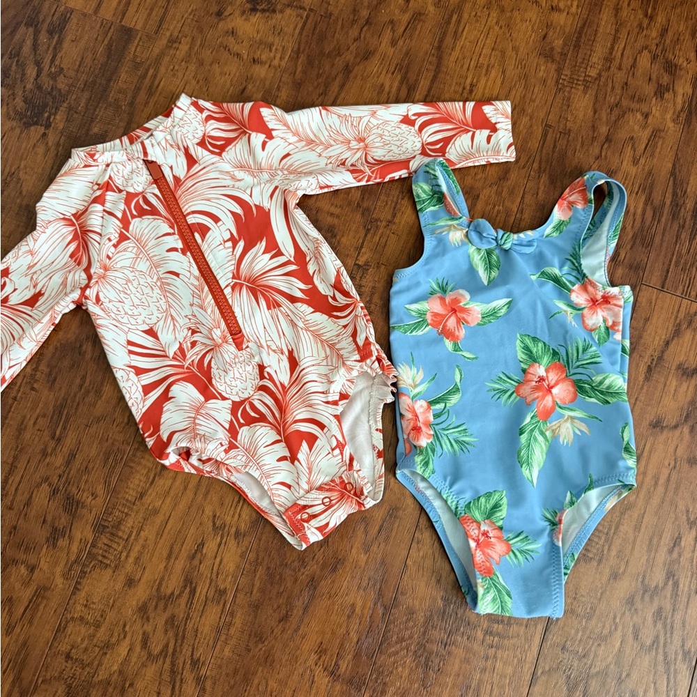 Old Navy Kids Swimwear Set - Red and Blue Floral